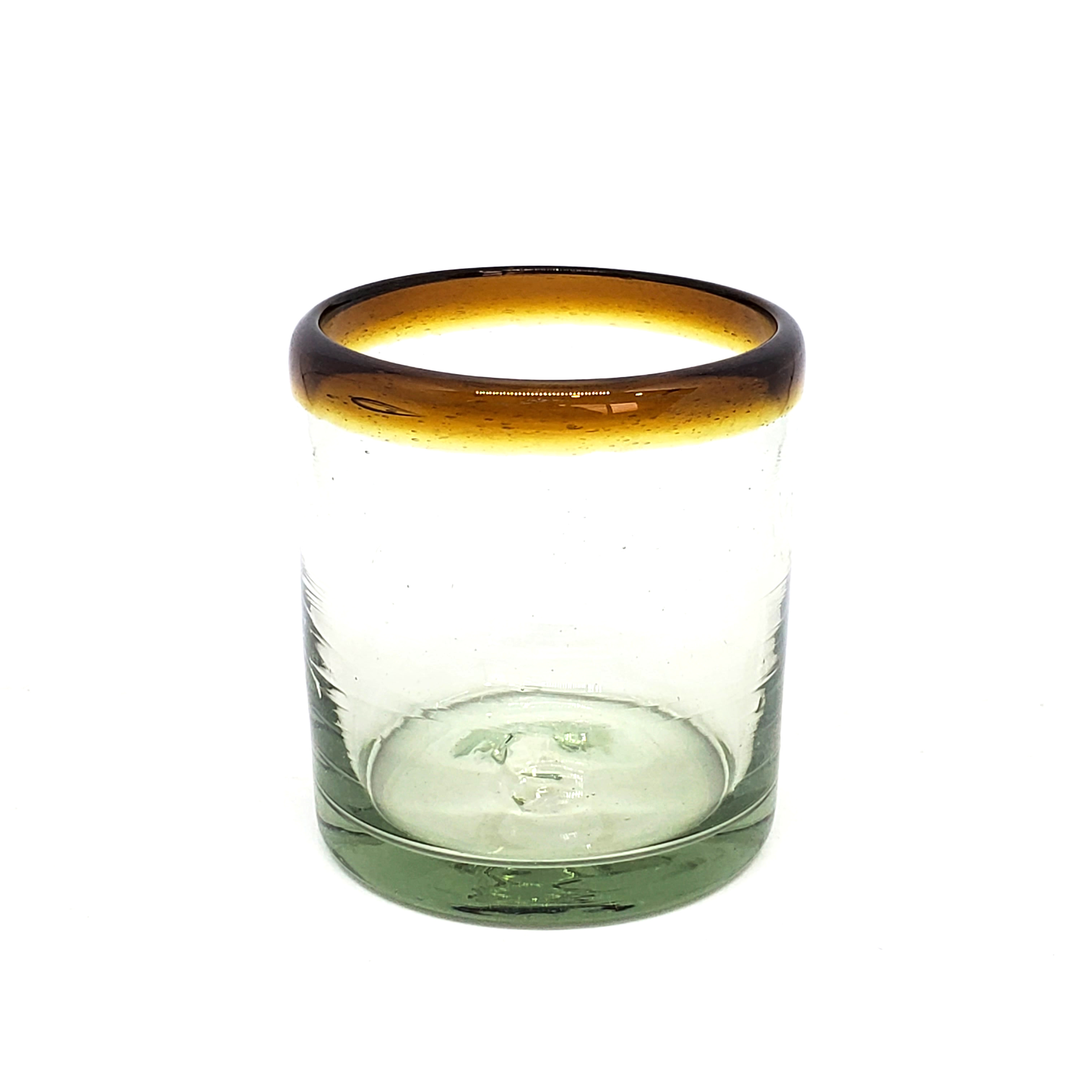 MEXICAN GLASSWARE / Amber Rim 8 oz DOF Rock Glasses (set of 6)